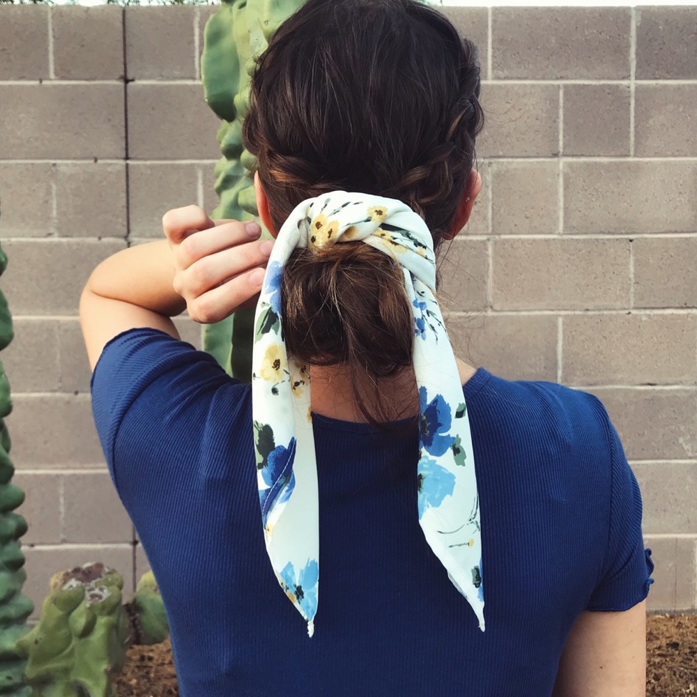 Blue & Yellow Flower Print Hair Scarf